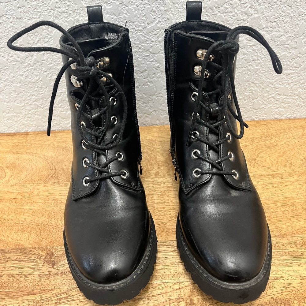 Dexter Cushionaire Black Moto Boots with Lace-Up and Zipper - Size 7.5M